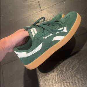 Reebok Green and White Suede Sneakers